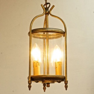 French Brass Round Glazed Two Light Lantern Mid Century
